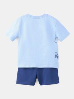 Mango Kids' Short Mickey Surf Print Pyjama Set, Blue - view 2, Blue