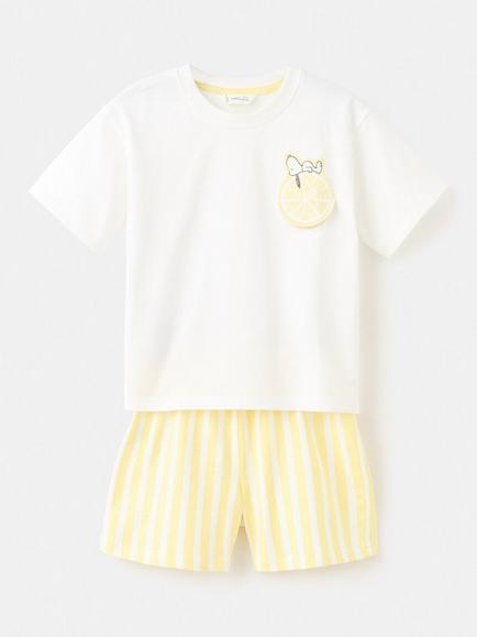 Mango Kids' Snoopy Peanut Short Pyjama Set, Pastel Yellow, Pastel Yellow