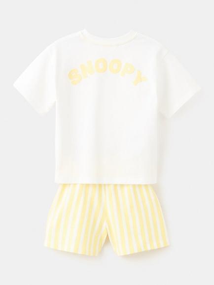 Mango Kids' Snoopy Peanut Short Pyjama Set, Pastel Yellow - view 2, Pastel Yellow