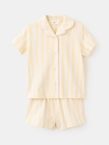 Mango Kids' Striped Short Pyjama Set, Pastel Yellow, Pastel Yellow