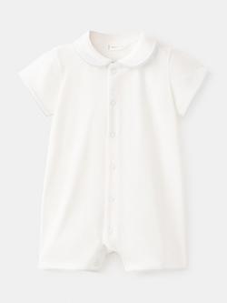 Mango Baby Cotton Blend Short Pyjama Sleepsuit, Off White, Off White