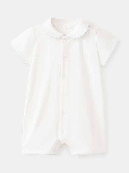 Mango Baby Cotton Blend Short Pyjama Sleepsuit, Off White, Off White