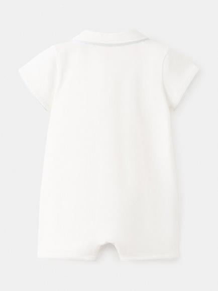 Mango Baby Cotton Blend Short Pyjama Sleepsuit, Off White - view 2, Off White