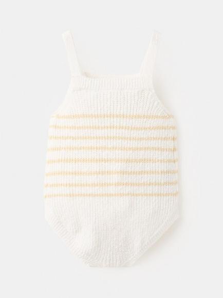 Mango Baby Knitted Square Neck Romper, Yellow - view 2, Yellow