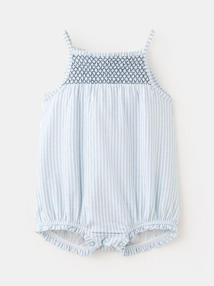 Mango Baby Printed Smock Romper, Off White, Off White