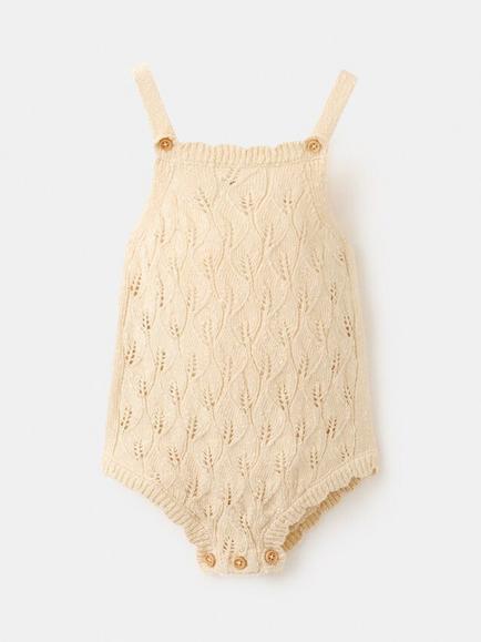 Mango Baby Knitted Square Neck Romper, Yellow, Yellow