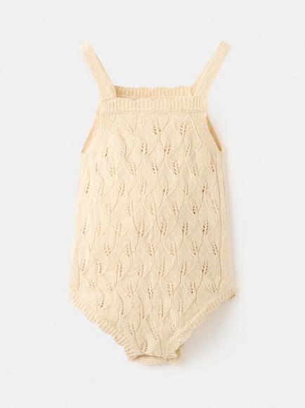 Mango Baby Knitted Square Neck Romper, Yellow - view 2, Yellow