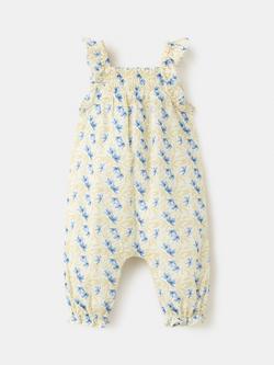 Mango Baby Smocked Frill Romper Suit, Yellow - view 2, Yellow