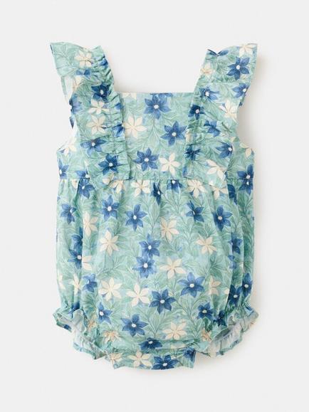 Mango Baby Printed Square Neck Short Romper Suit, Green, Green