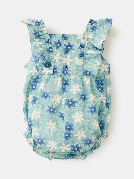 Mango Baby Printed Square Neck Short Romper Suit, Green - view 2, Green