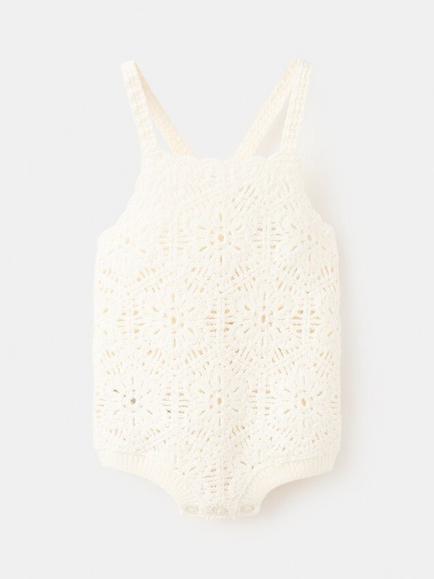 Mango Baby Crochet Romper, Off White, Off White