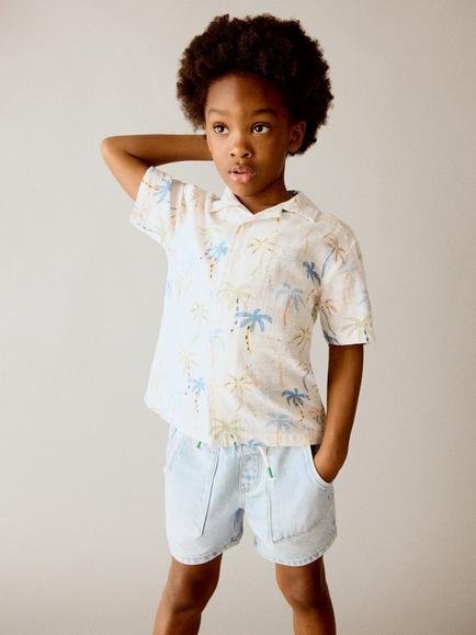 Mango Kids' Drawstring Denim Shorts, Light Blue, Light Blue