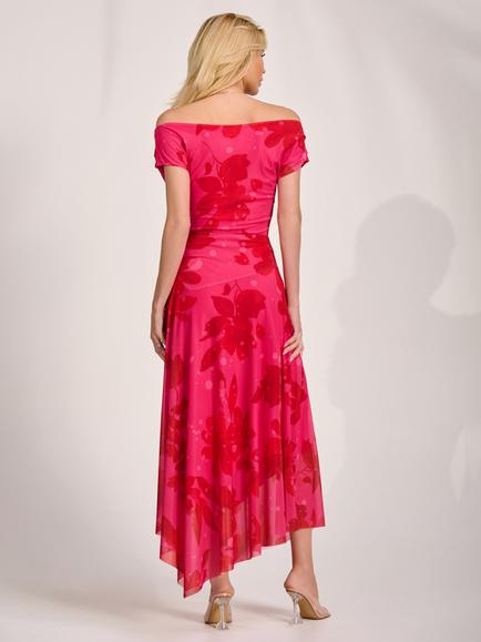 Jolie Moi Floral Asymmetrical Maxi Dress, Red - view 2, Red
