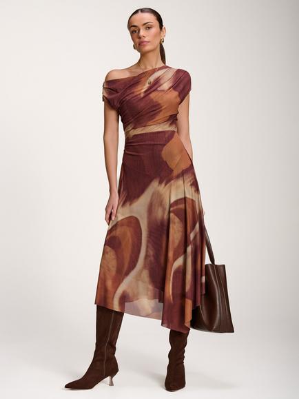 Jolie Moi Abstract Asymmetrical Maxi Dress, Brown, Brown
