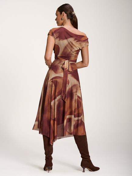 Jolie Moi Abstract Asymmetrical Maxi Dress, Brown - view 2, Brown