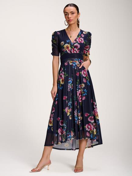 Jolie Moi Floral Dip Hem Maxi Dress, Navy, Navy