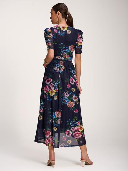 Jolie Moi Floral Dip Hem Maxi Dress, Navy - view 2, Navy