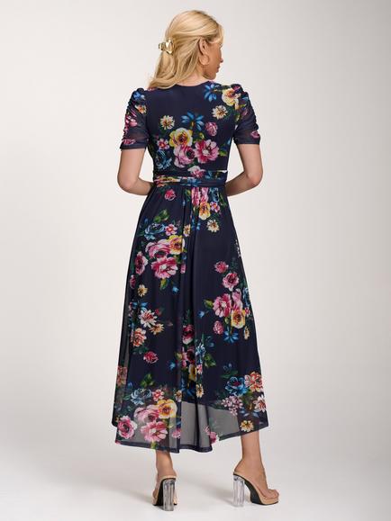 Jolie Moi Petite Floral Dip Hem Dress, Navy - view 2, Navy