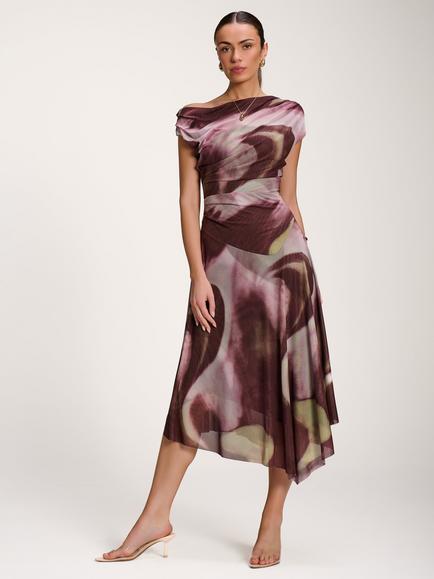 Jolie Moi Abstract Asymmetrical Maxi Dress, Brow