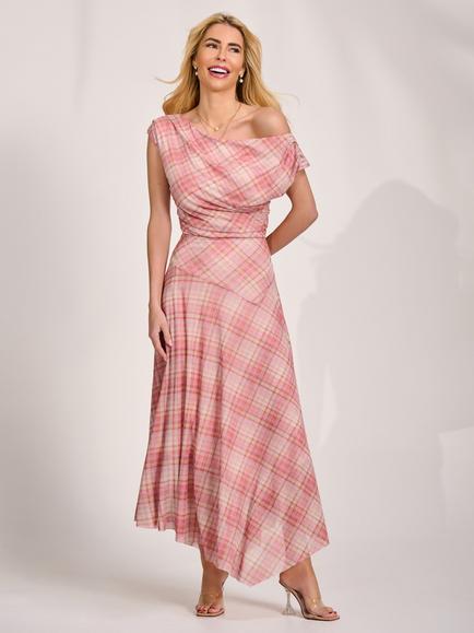 Jolie Moi Abstract Asymmetrical Maxi Dress, Pink