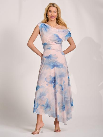 Jolie Moi Abstract Asymmetrical Maxi Dress, Blue