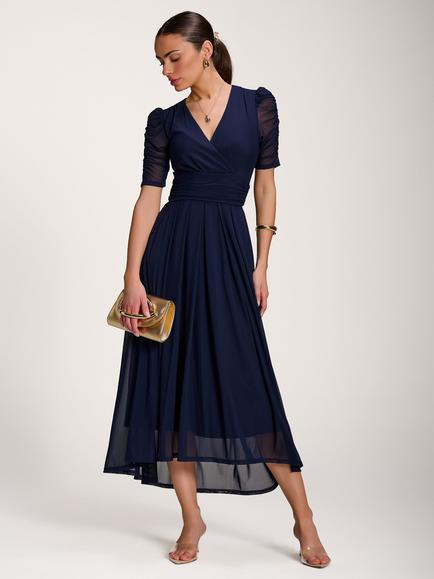 Jolie Moi Mesh Dip Hem Dress, Navy, Navy