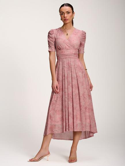Jolie Moi Abstract Mesh Dip Hem Maxi Dress, Pink, Pink