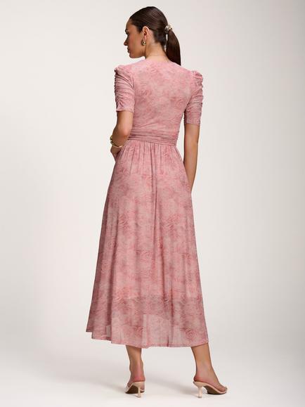 Jolie Moi Abstract Mesh Dip Hem Maxi Dress, Pink - view 2, Pink