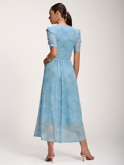 Jolie Moi Abstract Mesh Print Dip Hem Maxi Dress, Blue - view 2, Blue