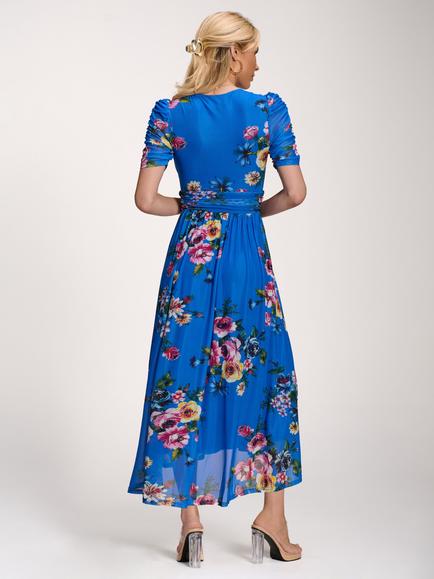 Jolie Moi Petite Floral Mesh Dress, Royal Blue - view 2, Royal Blue