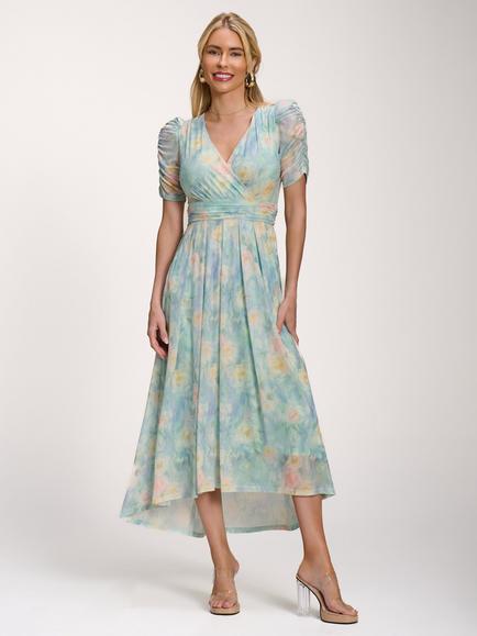 Jolie Moi Petite Abstract Dip Hem Maxi Dress, Green, Green