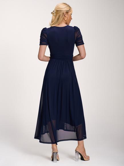 Jolie Moi Petite Dip Hem Maxi Dress, Navy - view 2, Navy