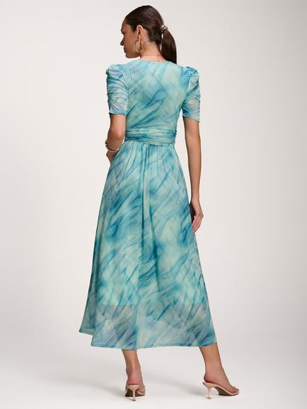 Jolie Moi Abstract Dip Hem Maxi Dress, Green - view 2, Green