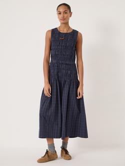 HUSH Ismay Shirred Check Cotton Dress, Blue, Blue