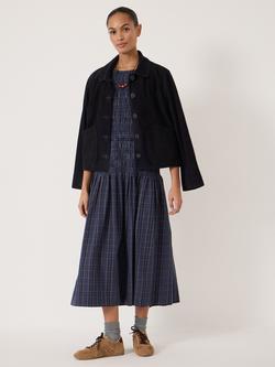 HUSH Ismay Shirred Check Cotton Dress, Blue - view 2, Blue