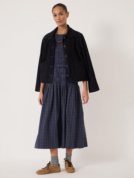 HUSH Ismay Shirred Check Cotton Dress, Blue - view 2, Blue