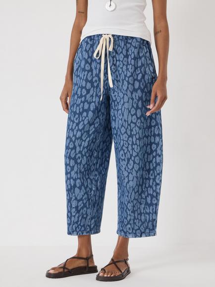 HUSH Rina Supersoft Leopard Barrel Leg Jeans, Mid Blue, Mid Blue