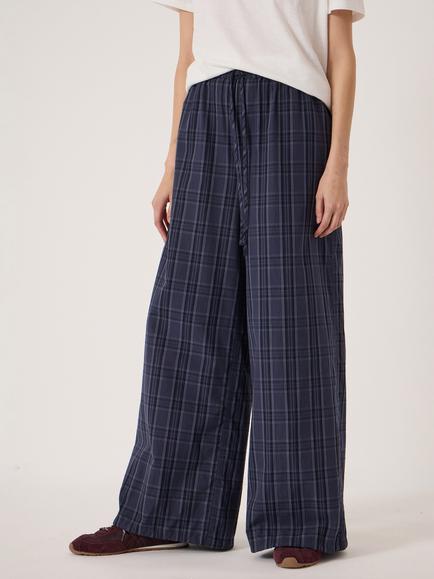 HUSH Axelle Check Wide Leg Trousers, Blue, Blue