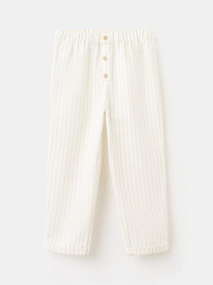 Mango Kids' Mock Button Fly Stripe Trousers, Off White, Off White