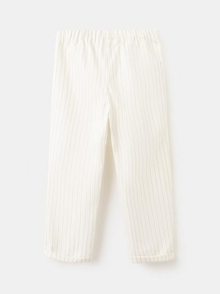 Mango Kids' Mock Button Fly Stripe Trousers, Off White - view 2, Off White