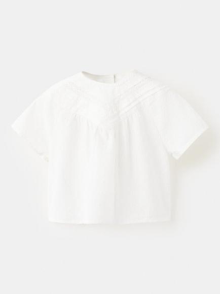 Mango Kids' Vega Short Sleeve Boxy Blouse, Off White, Off White