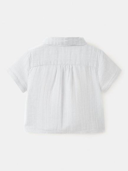 Mango Baby Short Sleeve Button Front Shirt, Sky Blue - view 2, Sky Blue
