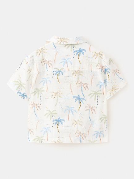 Mango Kids' Short Sleeve Palm Print Shirt, Off White - view 2, Off White