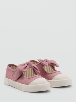 Mango Kids' Mary Jane Bow Trainers, Pale Pink - view 2, Pale Pink