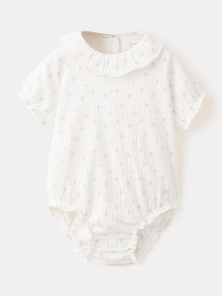 Mango Baby Short Puff Sleeve Bodysuit, Off White, Off White