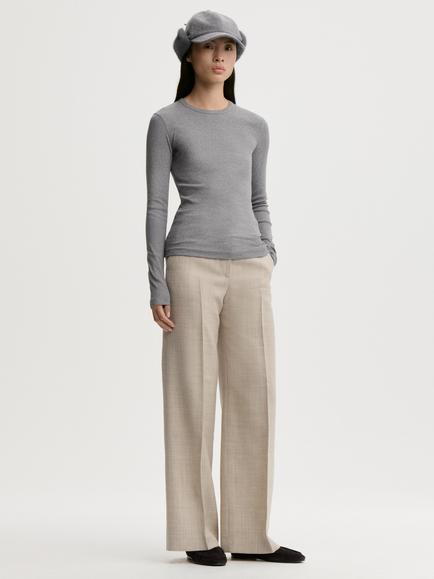 By Malene Birger Brita Long Sleeve Cotton T-Shirt, Grey Melange - view 2, Grey Melange
