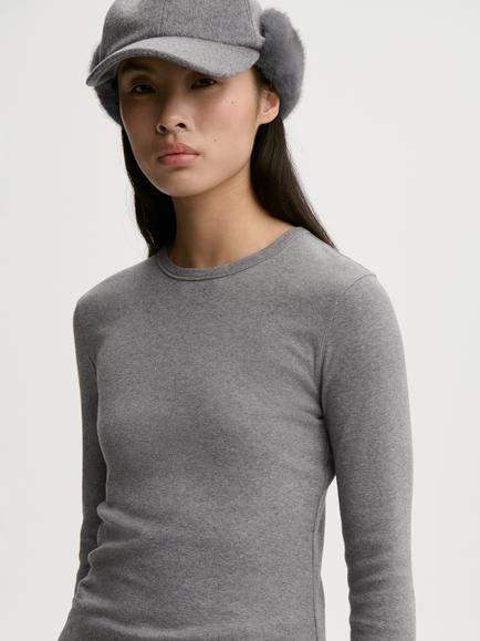 By Malene Birger Brita Long Sleeve Cotton T-Shirt, Grey Melange - view 2, Grey Melange