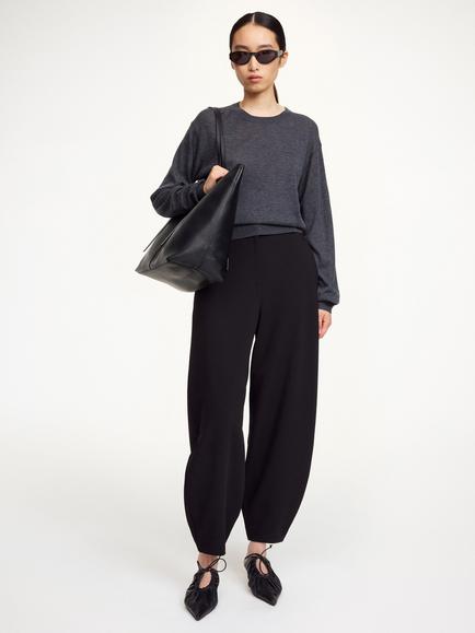 By Malene Birger Carlien Barrel Leg Ankle Trousers, Black - view 2, Black