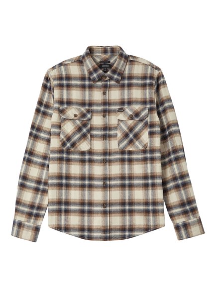 Brixton Bowery Flannel Plaid Shirt, Soft Brown Plaid, Soft Brown Plaid