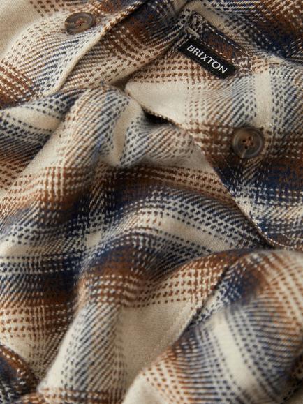 Brixton Bowery Flannel Plaid Shirt, Soft Brown Plaid - view 2, Soft Brown Plaid